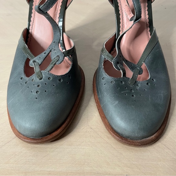 Miss Albright Retro Inspired Green Mary Jane Heels Cutouts Women's 10B - Picture 6 of 10